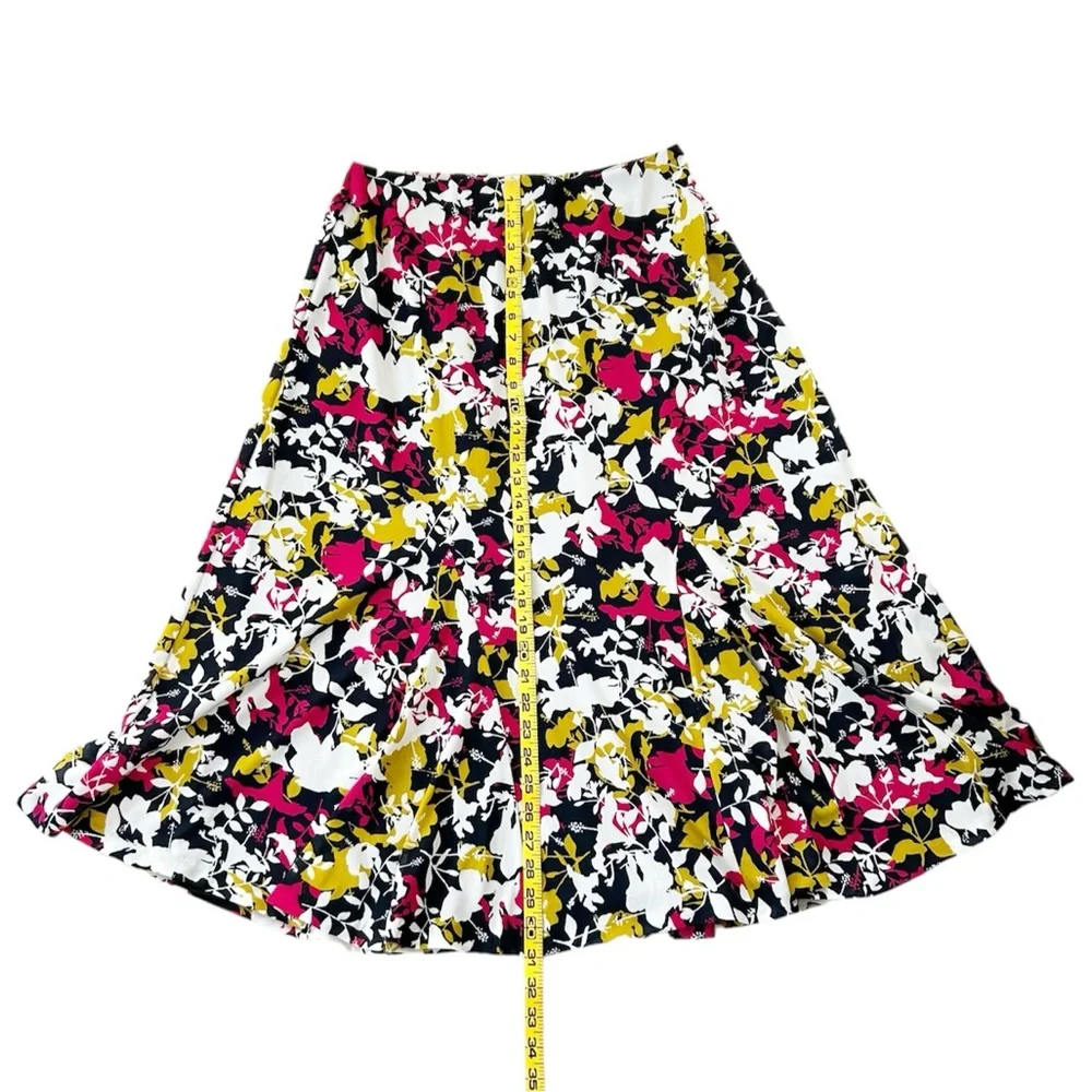 Jones New York Abstract Floral Elastic Waist Multicolored Midi Skirt Size Small
